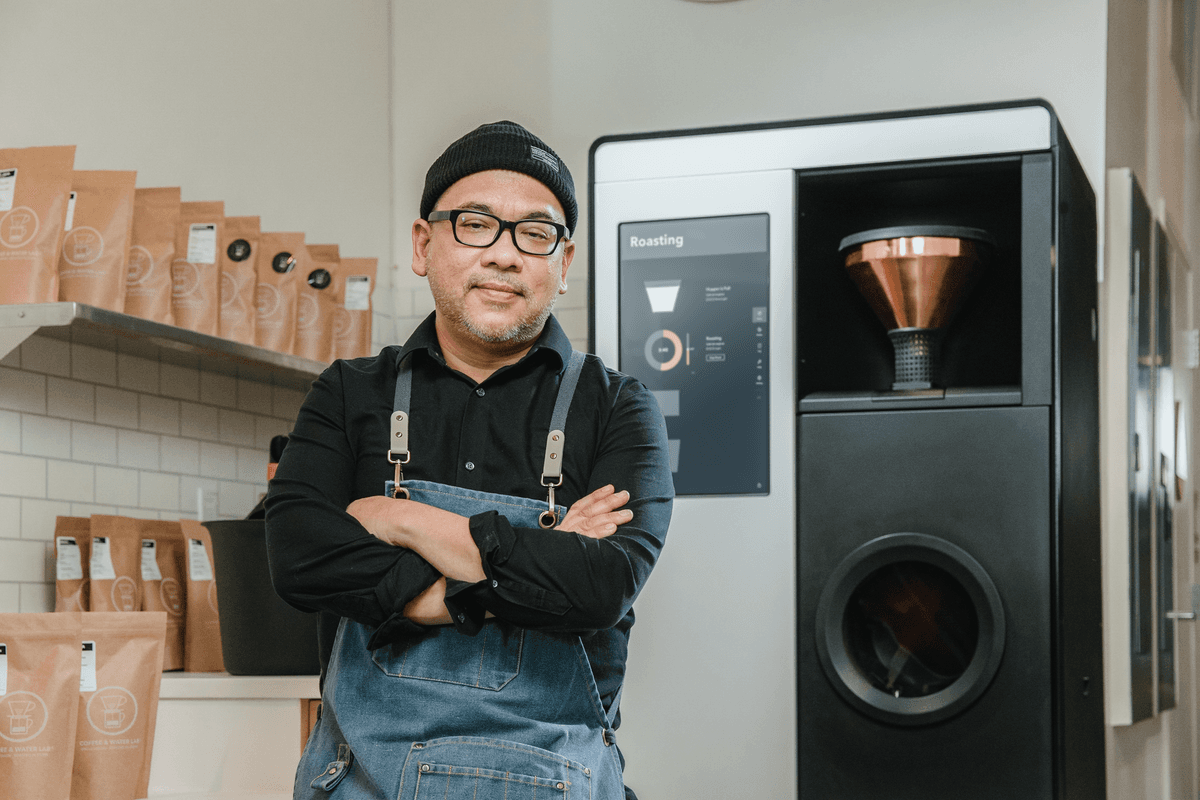 Bellwether roaster in a coffee water lab